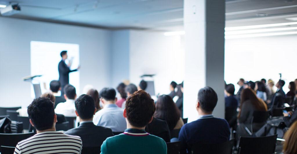 Seminar Audience in Training Room Watch Presentation